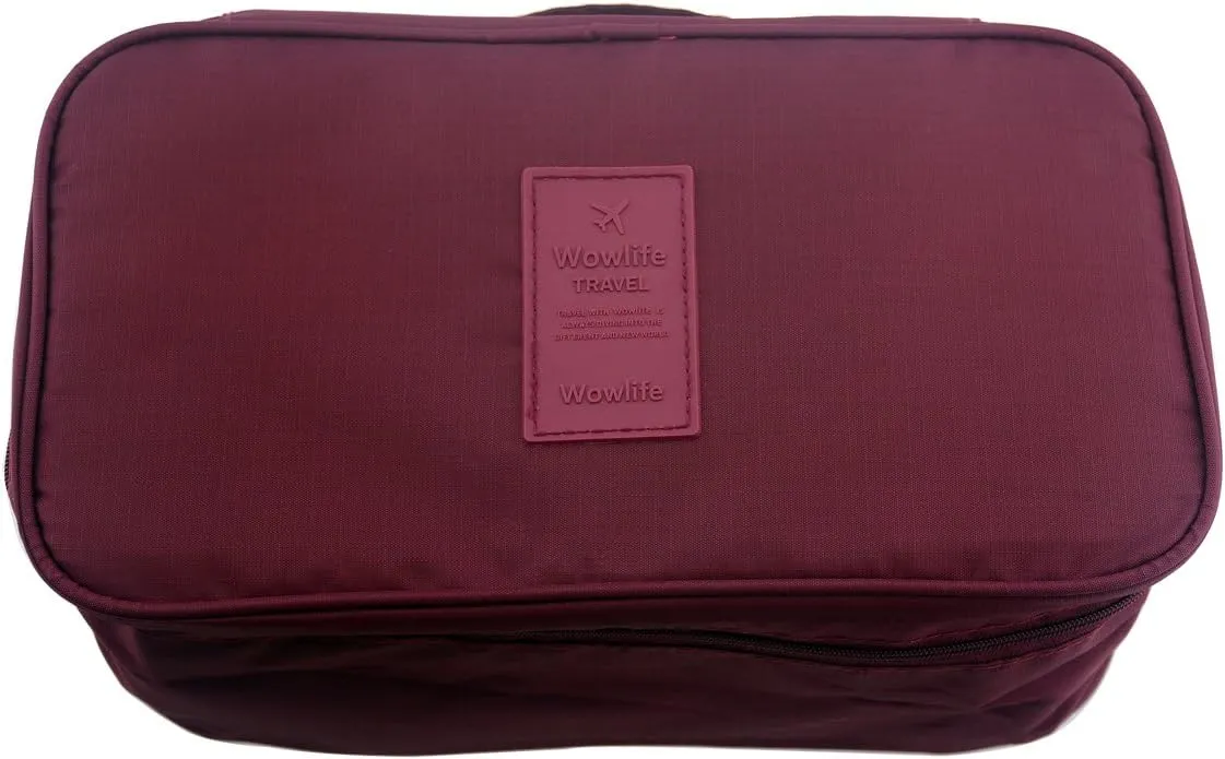 Fashion Portable Multi-Functional Travel Organizer Cosmetic Make-up Bag Luggage Storage Case Bra Underwear Pouch (Wine Red)