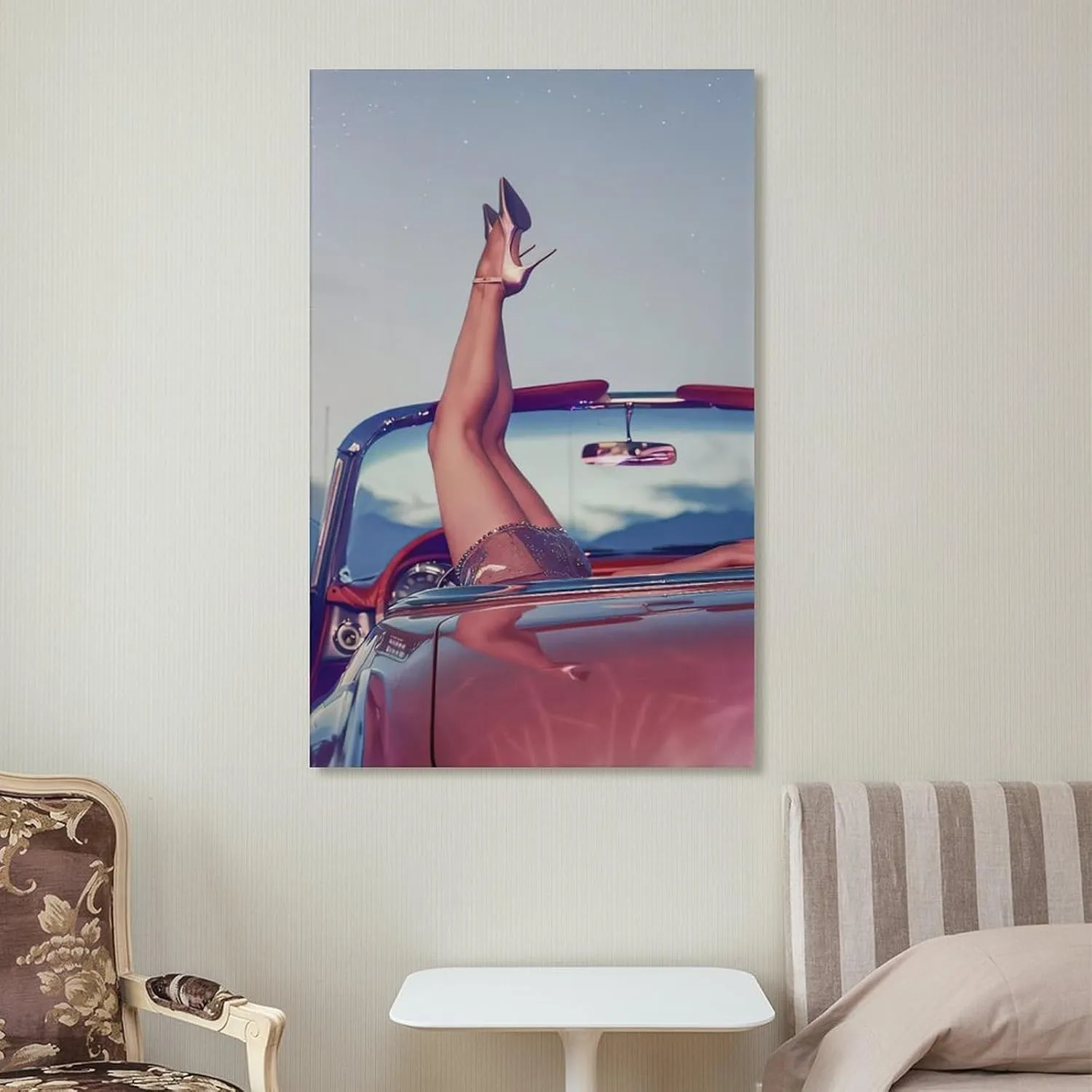 Fashionable High Heels in Car Poster Mural Print Home Canvas Wall Decoration Art Canvas Painting Posters And Prints Wall Art Pictures for Living Room Bedroom Decor 24x36inch(60x90cm) Unframe-style