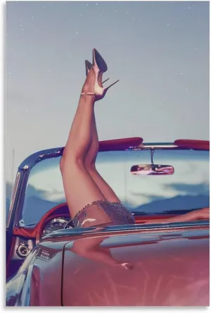 Fashionable High Heels in Car Poster Mural Print Home Canvas Wall Decoration Art Canvas Painting Posters And Prints Wall Art Pictures for Living Room Bedroom Decor 24x36inch(60x90cm) Unframe-style