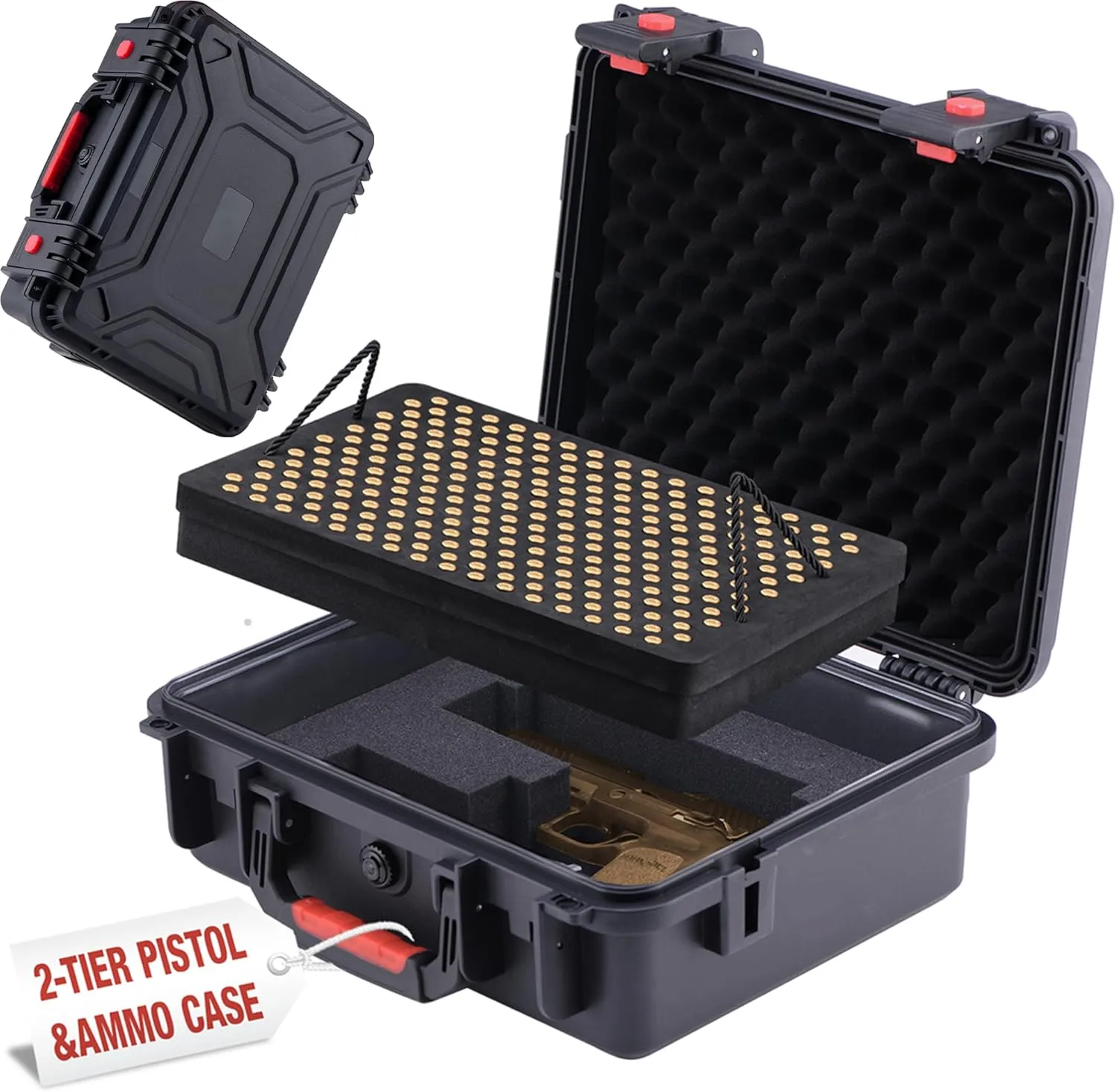 [Father Day Gift ]TSA HandGun Case for Glock, 9 mm Hard Pistol Case, (8.5mm-11.43mm) Ammo Storage Box, for Storing handgun & Ammo, Waterproof 9 mm Ammo Box hard shell, TSA Approved Firearm Travel Case