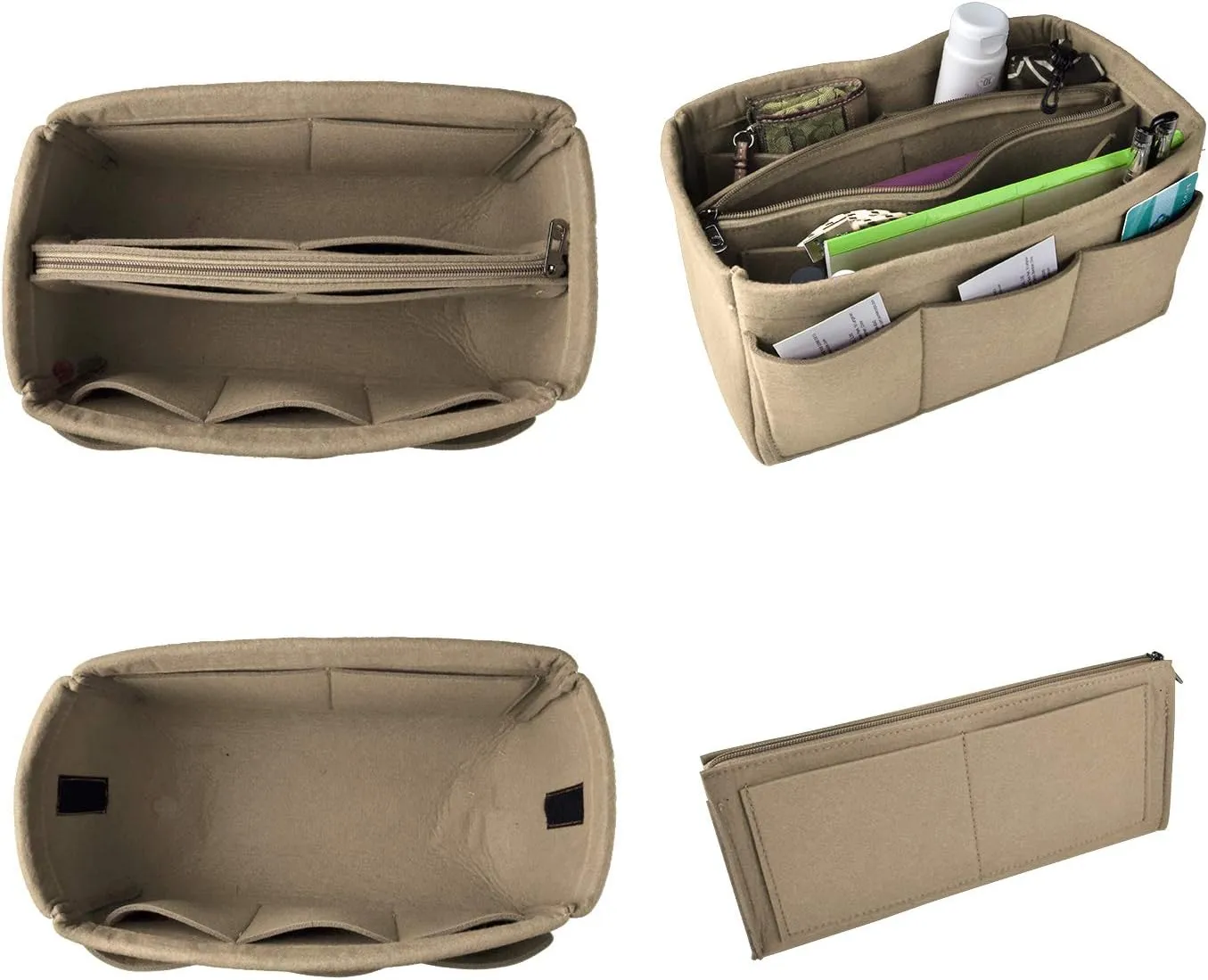 Felt Fabric Purse Handbag Organizer Insert Bag for Tote Bag Handbag (Large New, Beige New)