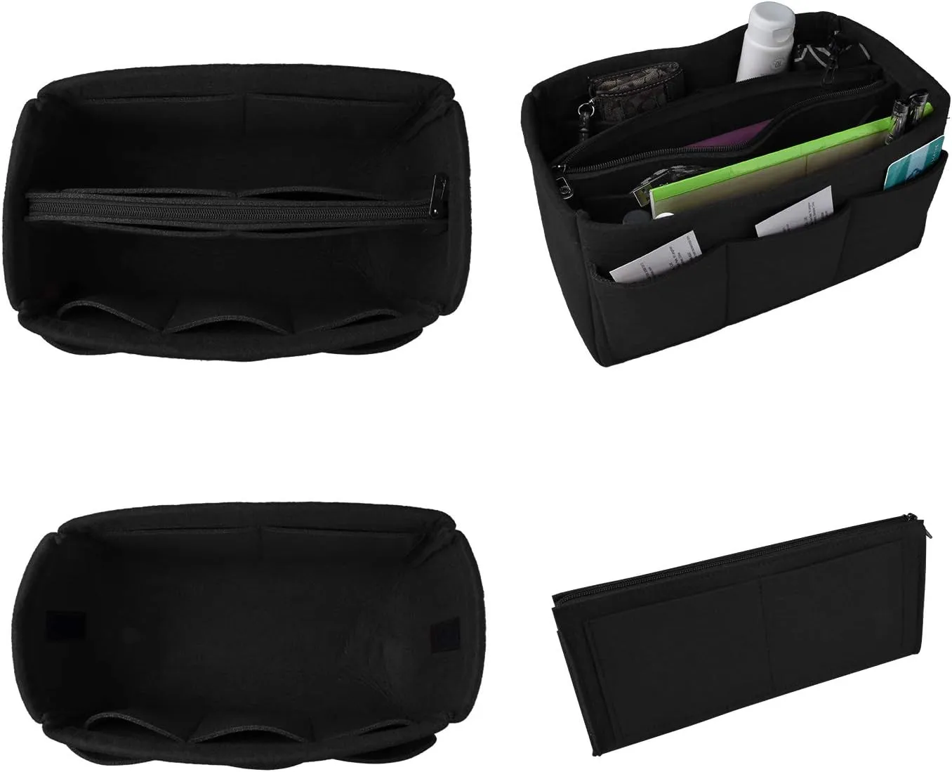 Felt Fabric Purse Handbag Organizer Insert Bag for Tote Bag Handbag (Large New, Black New)