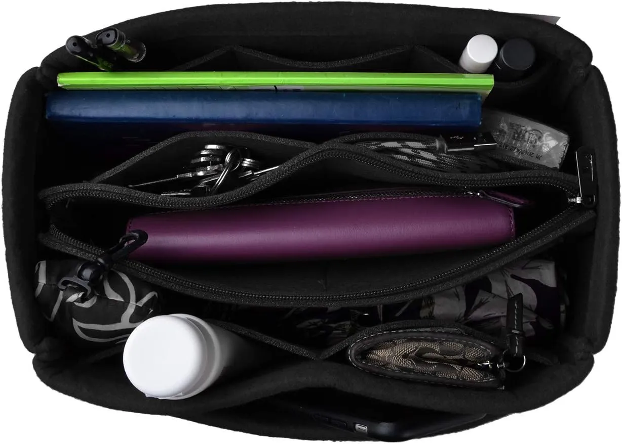 Felt Fabric Purse Handbag Organizer Insert Bag for Tote Bag Handbag (Large New, Black New)