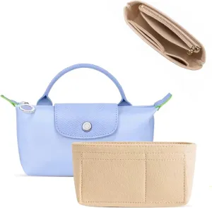 Felt Mini Organizer Insert for Longchamp XS Bag, Purse Organizer Insert For Handbag, Timid Bag Storage/Finishing Inner Bag Liner Handbags Insert Organizer fit Mini Size (XS/1.97 * 6.5 * 3.15in)