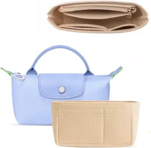Felt Mini Purse Organizer Insert for Longchamp Le Pliage Tote, Timid Bag Storage/Finishing Inner Bag Liner Handbags Insert Organizer fit Mini Size (XS/1.97 * 6.5 * 3.15in)