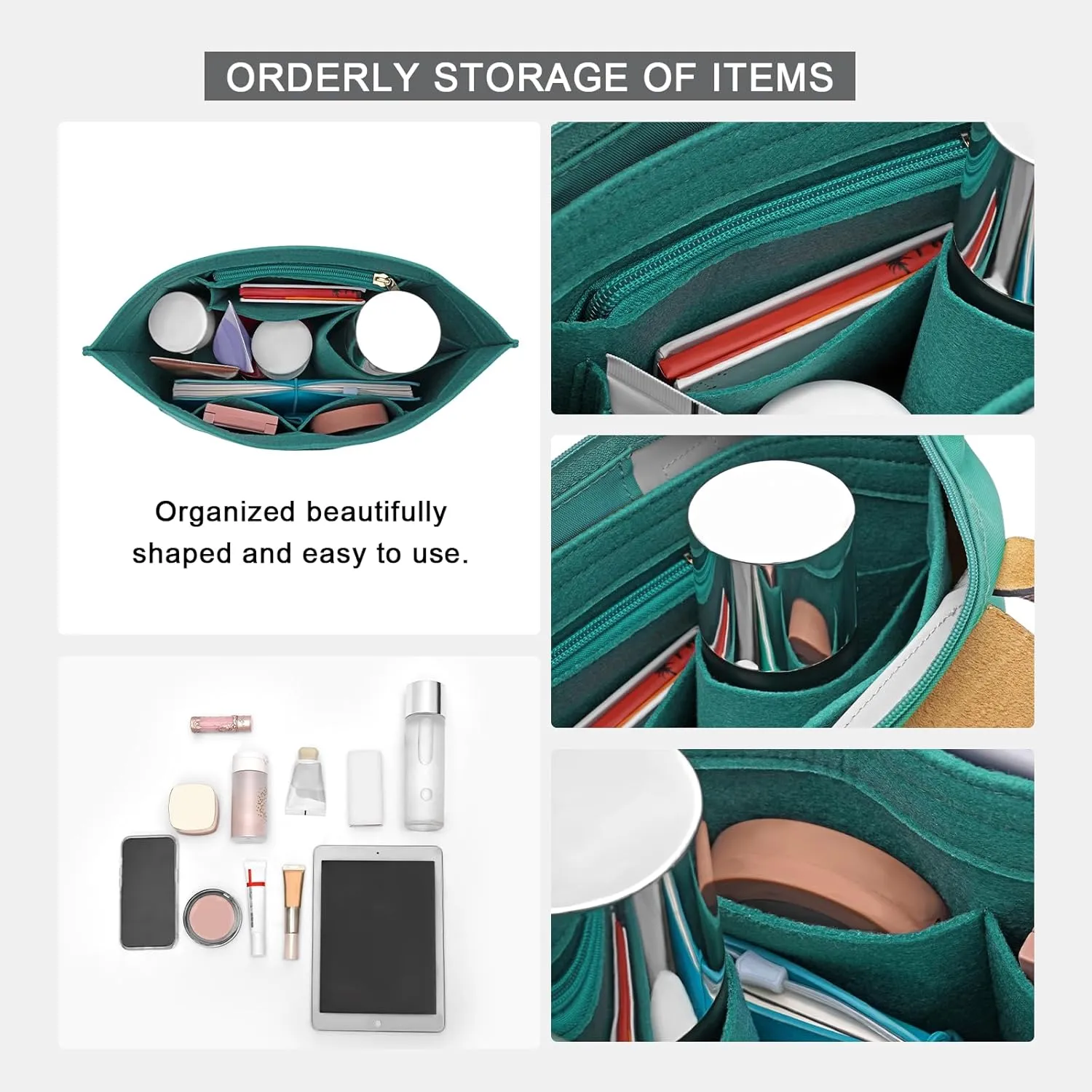 Felt Purse Organizer Insert for Longchamp Le Pliage L Handbag Insert (Large，Army Blue)