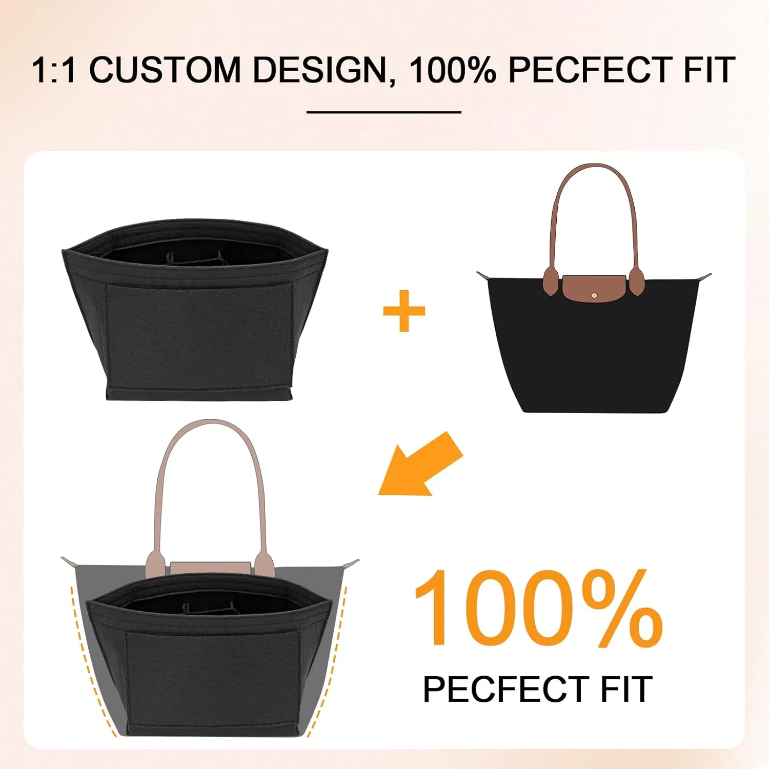 Felt Purse Organizer Inserts for Longchamp Le Pliage M Inserts HandBag (Black, Medium)