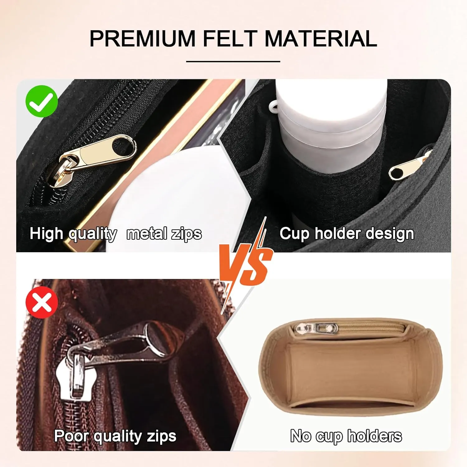 Felt Purse Organizer Inserts for Longchamp Le Pliage M Inserts HandBag (Black, Medium)