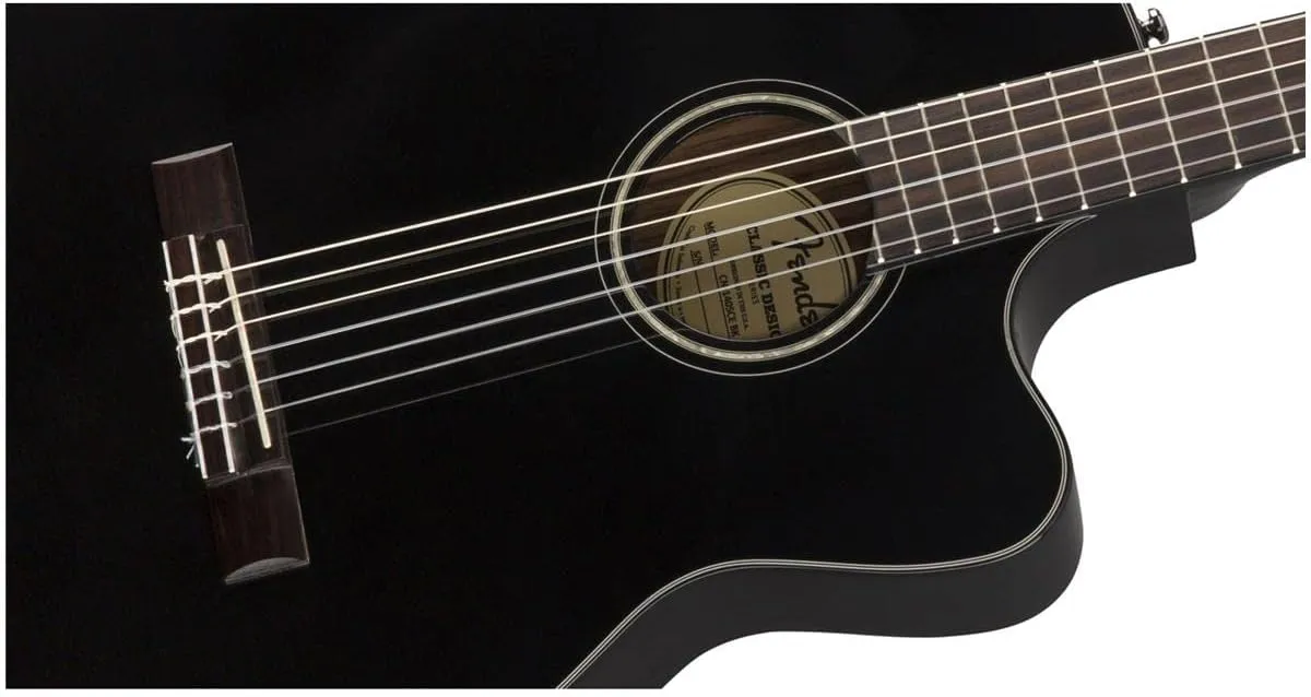 Fender CN-140SCE Thinline Concert Nylon String Acoustic Guitar, with 2-Year Warranty, Black, with Case