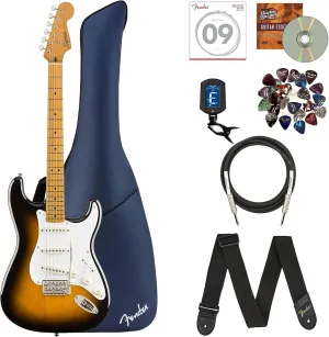 Fender Squier Classic Vibe '50s Stratocaster - 2-Color Sunburst Bundle with Gig Bag, Instrument Cable, Tuner, Strap, Strings, Picks, and Austin Bazaar Instructional DVD
