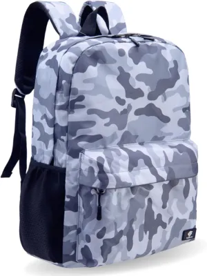 Fenrici Camo Backpack for Boys, Girls, Kids, Durable Kids' Backpack for School with Multiple Compartments, Bookbags with Padded Laptop Compartment, Camouflage, Grey, 17 Inch
