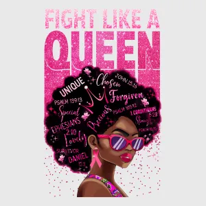 Fight Like A Queen Pink Ribbon Afro Transfer