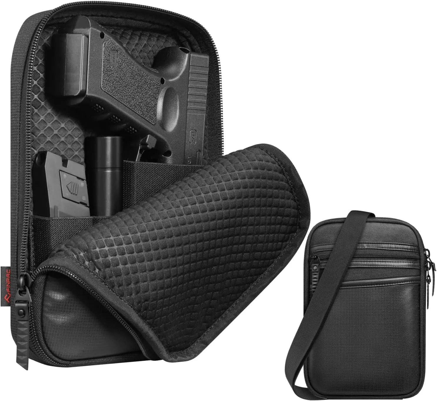 FINPAC Concealed Carry Gun Pouch, Soft Pistol Case Fanny Pack Waist Belt Firearm Bag with Holster for Handgun, Air Gun, Men, Women