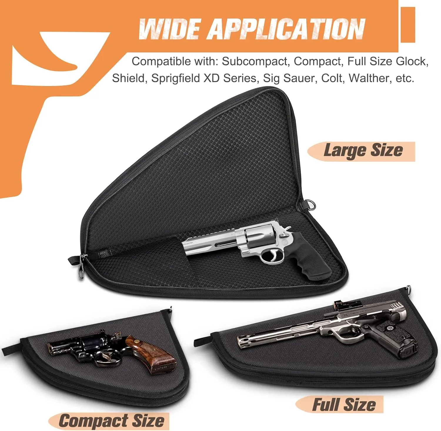FINPAC Pistol Rug Case, Tactical Firearm Cover Soft Gun Storage Pouch with D-Ring & Padded Lining for Compact and Full-Size Handguns - [Only ONE Pistol Case]