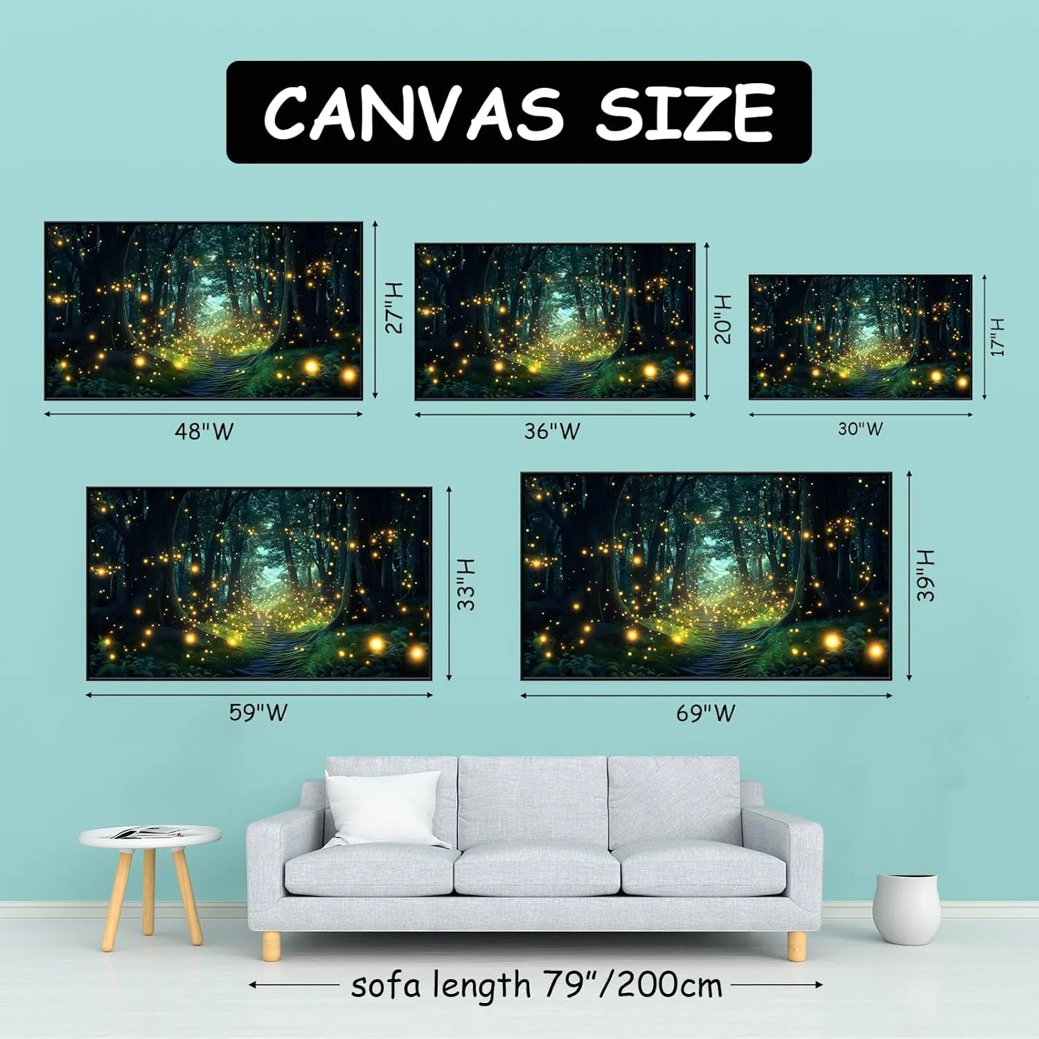 Firefly Forest Canvas Wall Art, Fantasy Forest Canvas Wall Art, Woods Wall Art, Forest Trail Canvas Wall Art, Psychedelic Artwork, Nature Wall Decor, Living Room Bedroom Wall Decor (Gold Framed, 48"x27" | 122x68cm)