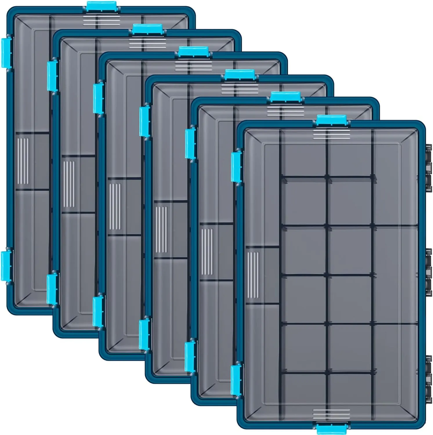 Fishing Tackle Boxes Waterproof 3700 Tackle Trays with Removable Dividers Plastic Storage Organizer Bait Vault Camouflage Box for Freshwater Saltwater (Blue)