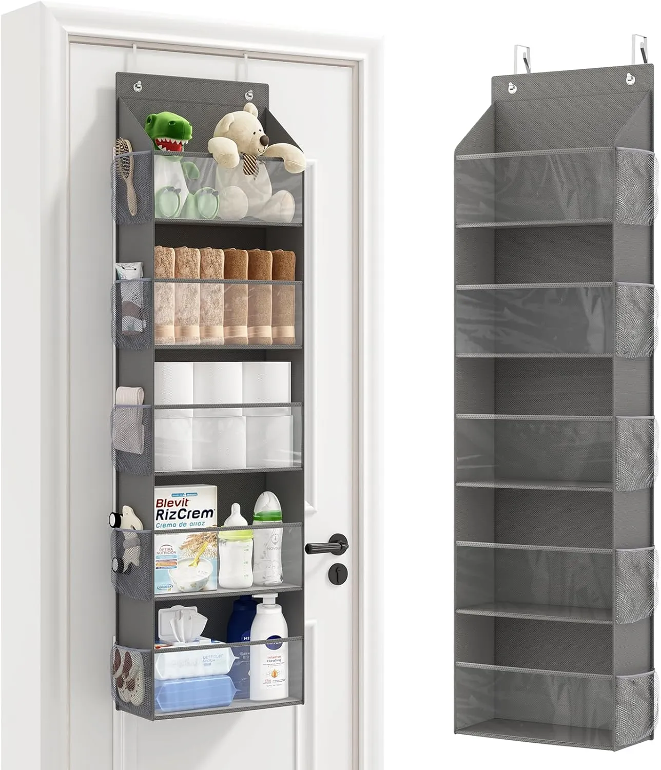 Fixwal 5-Shelf Over-The-Door Organizer with 10 Side Pockets, Large Capacity Hanging Storage Organizer for Bedroom Bathroom Nursery Kidroom Baby Essentials