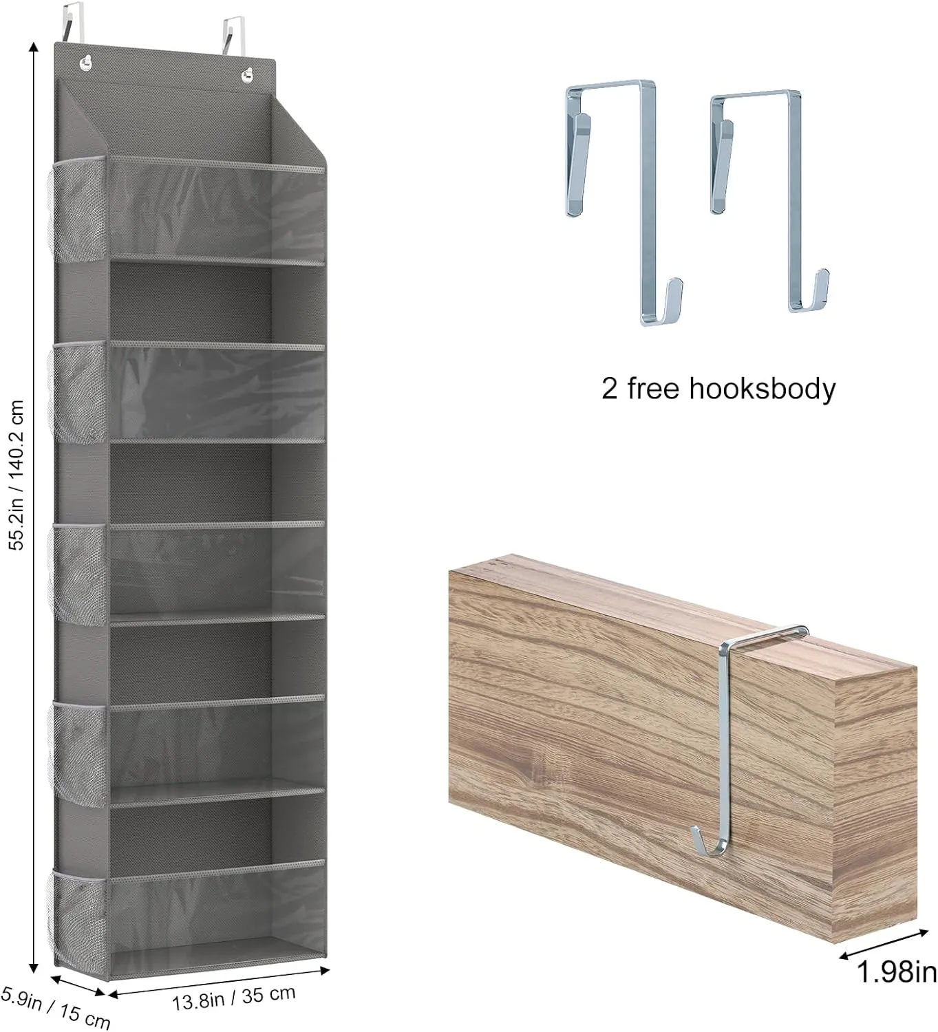 Fixwal 5-Shelf Over-The-Door Organizer with 10 Side Pockets, Large Capacity Hanging Storage Organizer for Bedroom Bathroom Nursery Kidroom Baby Essentials