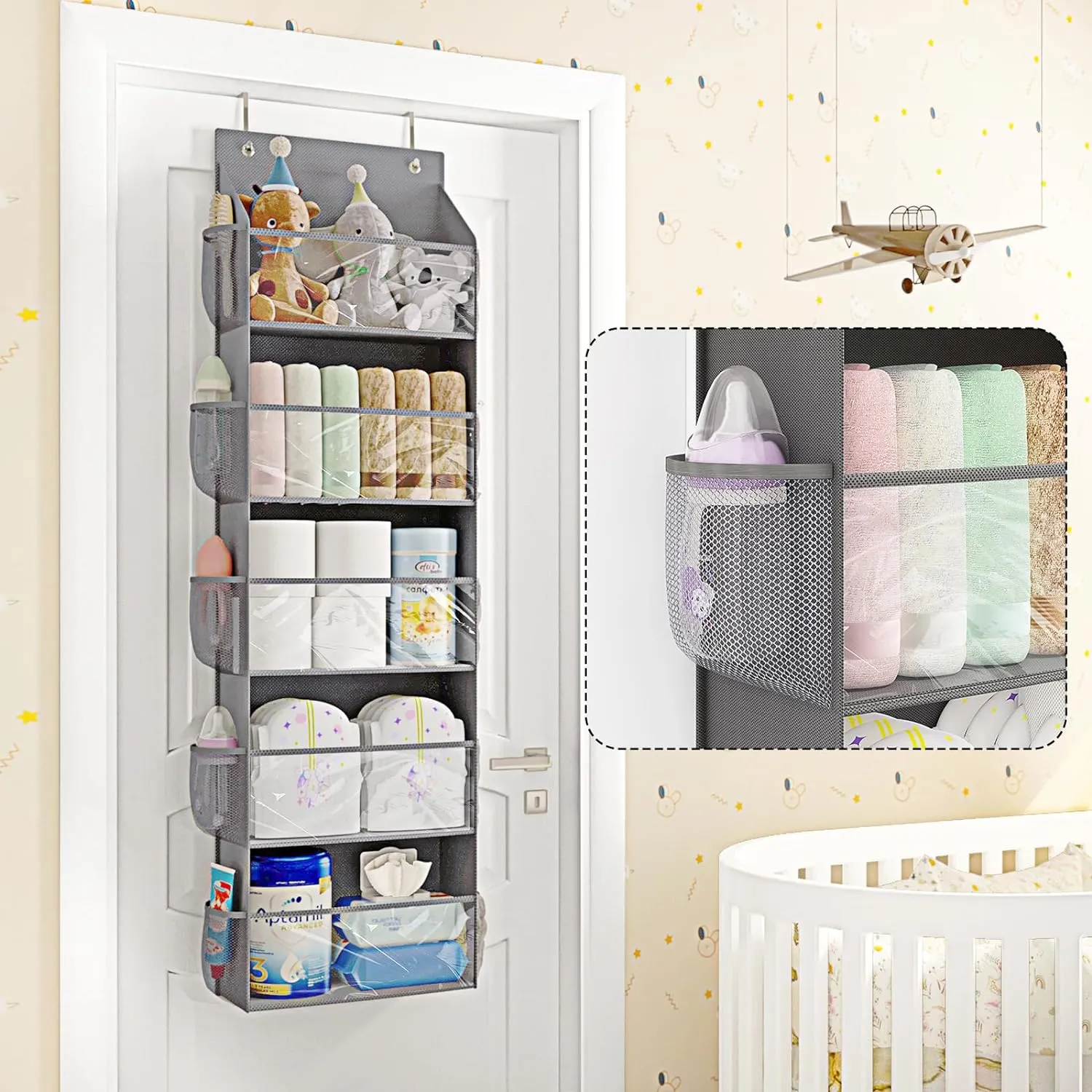 Fixwal 5-Shelf Over-The-Door Organizer with 10 Side Pockets, Large Capacity Hanging Storage Organizer for Bedroom Bathroom Nursery Kidroom Baby Essentials