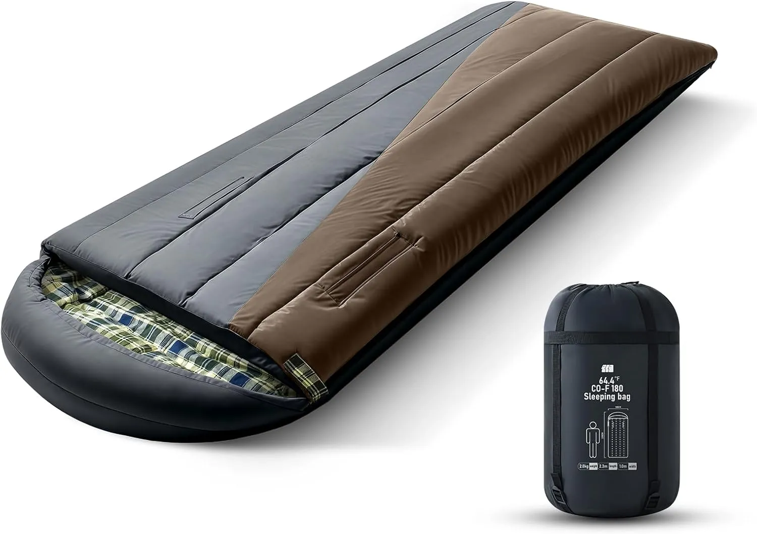 Flannel Sleeping Bags for Adults, 50℉ Cold Weather for Adults Or Teens XXL Wearable Sleeping Bag 4 Seasons, Portable, Waterproof, Sleeping Bag with Compression Sack for Camping, Backpacking Or Hiking