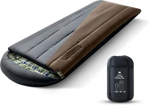 Flannel Sleeping Bags for Adults, 50℉ Cold Weather for Adults Or Teens XXL Wearable Sleeping Bag 4 Seasons, Portable, Waterproof, Sleeping Bag with Compression Sack for Camping, Backpacking Or Hiking