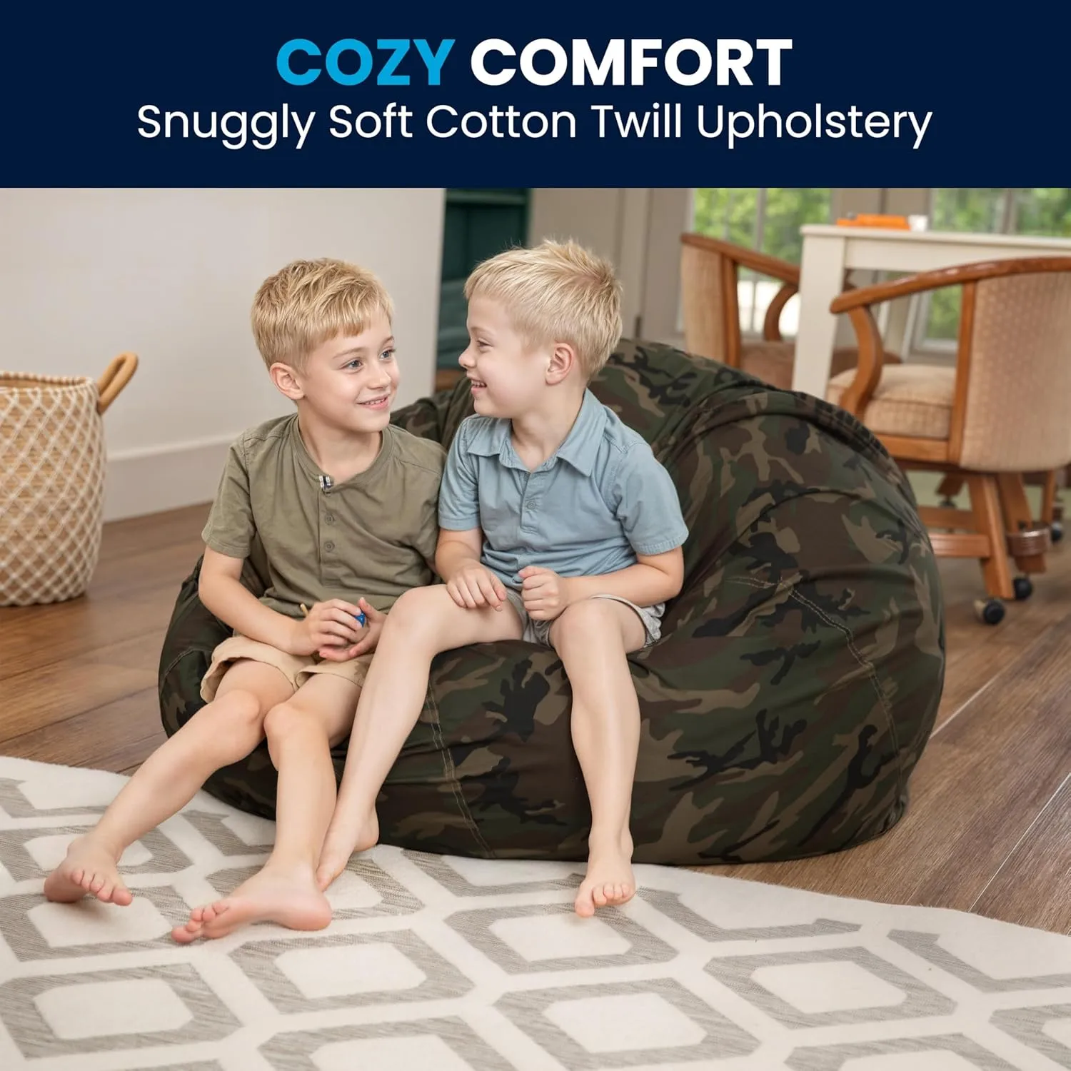 Flash Furniture Duncan Oversized Bean Bag Chair for Kids and Adults, Foam-Filled Beanbag Chair with Machine Washable Cover, Camouflage