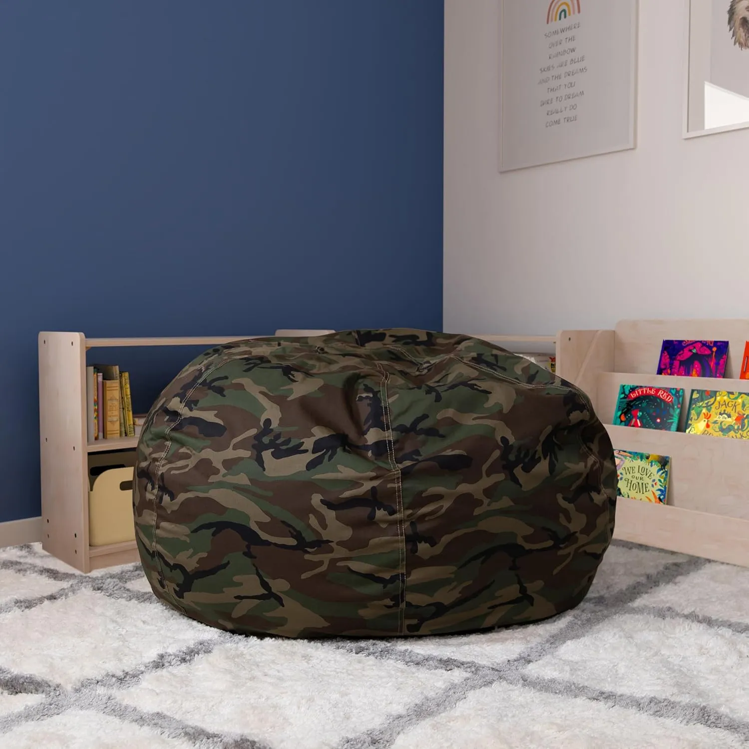 Flash Furniture Duncan Oversized Bean Bag Chair for Kids and Adults, Foam-Filled Beanbag Chair with Machine Washable Cover, Camouflage