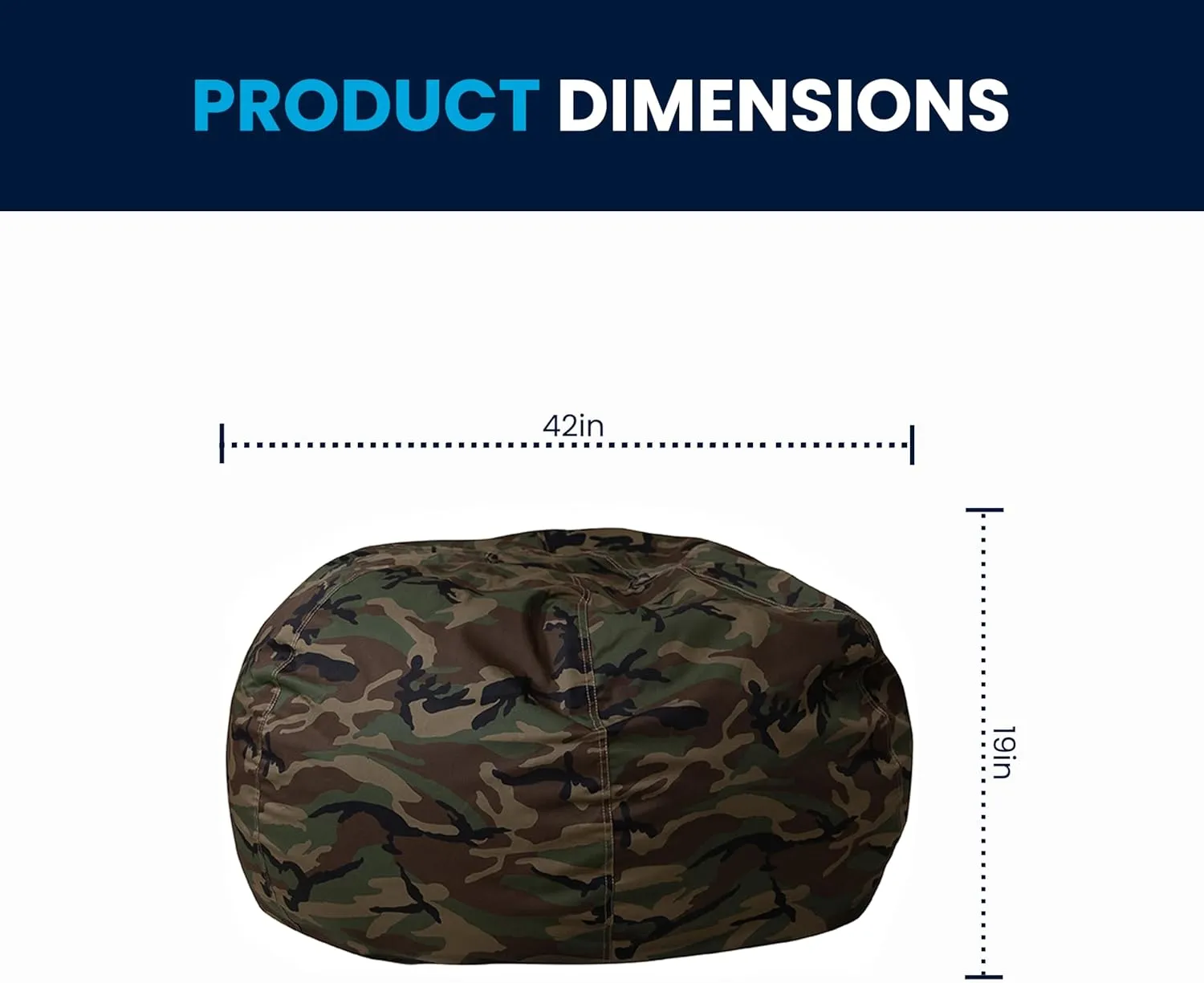 Flash Furniture Duncan Oversized Bean Bag Chair for Kids and Adults, Foam-Filled Beanbag Chair with Machine Washable Cover, Camouflage