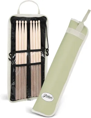 Flexzion Drum Stick Bag Percussion Music Drum Accessories Case with Hook, Card Holder, Adjustable Shoulder Strap Carrying Handle 4 Pairs Drum Sticks Holder Water-Resistant Bag Fabric, Light Olive,