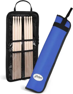 Flexzion Drum Stick Bag Percussion Music Drum Accessories Case with Hook, Card Holder, Adjustable Shoulder Strap Carrying Handle 4 Pairs Kid Drum Sticks Holder Water-Resistant Bag Fabric, Cobalt Blue