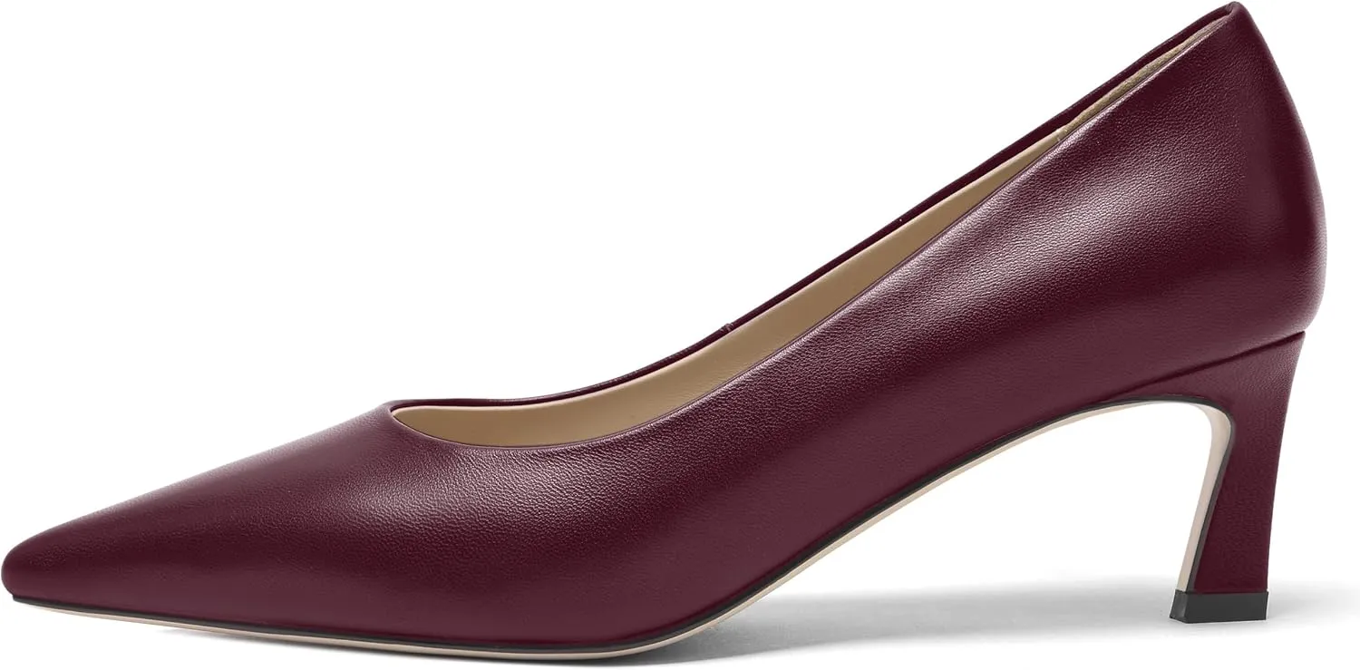FOGEENA Womens Formal Office Comfortable Matte Leather Slip On Pointed Toe Kitten Low Heel Pumps Dressy Shoes 2 Inch