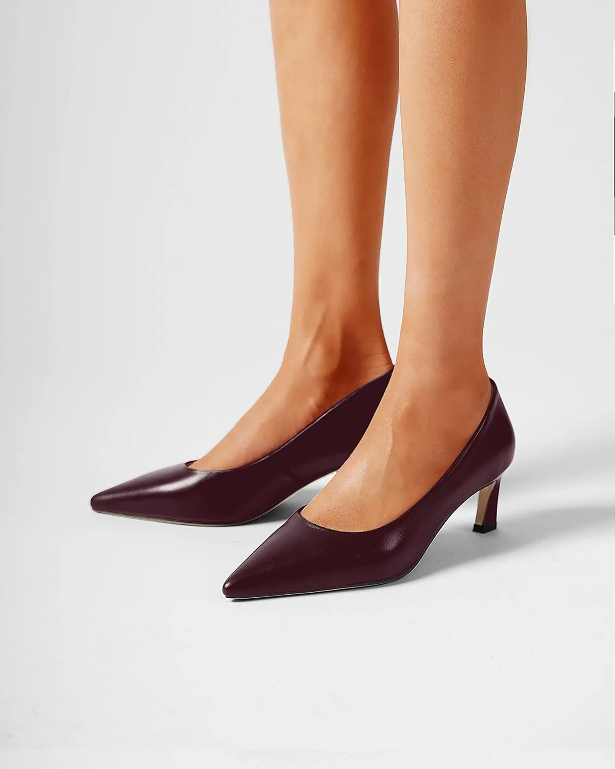 FOGEENA Womens Formal Office Comfortable Matte Leather Slip On Pointed Toe Kitten Low Heel Pumps Dressy Shoes 2 Inch
