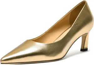 FOGEENA Womens Formal Office Comfortable Matte Leather Slip On Pointed Toe Kitten Low Heel Pumps Dressy Shoes 2 Inch