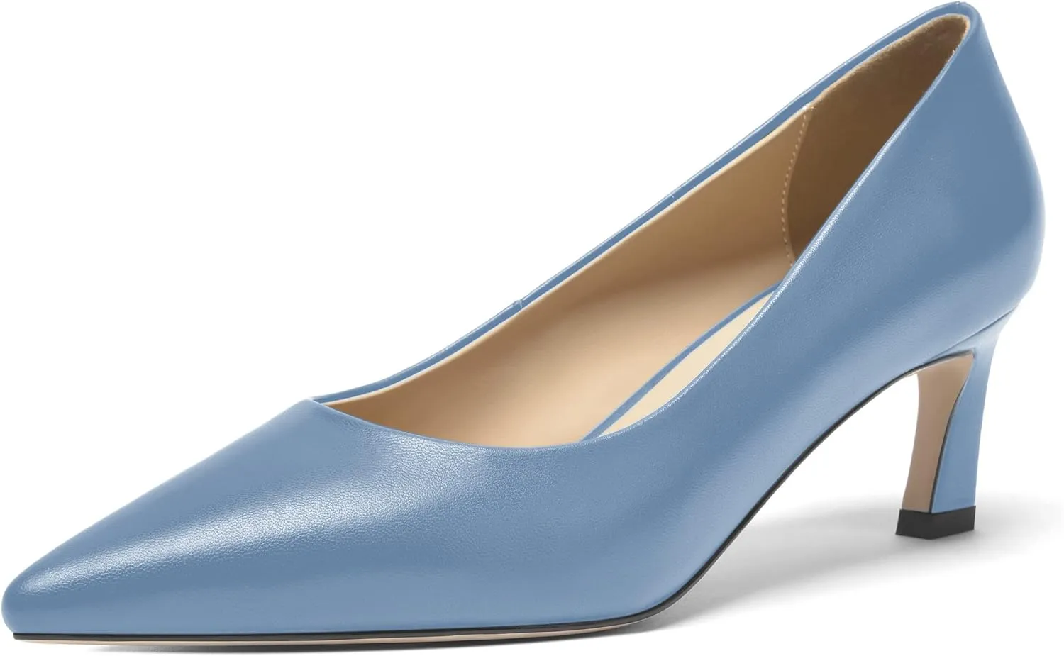 FOGEENA Womens Formal Office Comfortable Matte Leather Slip On Pointed Toe Kitten Low Heel Pumps Dressy Shoes 2 Inch