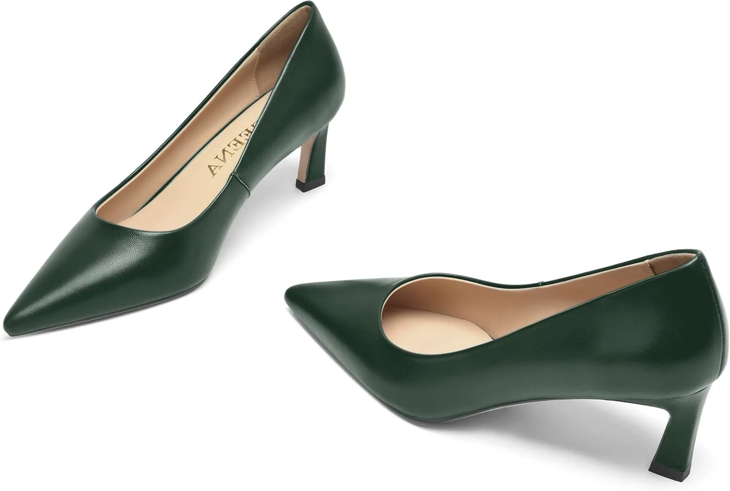 FOGEENA Womens Formal Office Comfortable Matte Leather Slip On Pointed Toe Kitten Low Heel Pumps Dressy Shoes 2 Inch