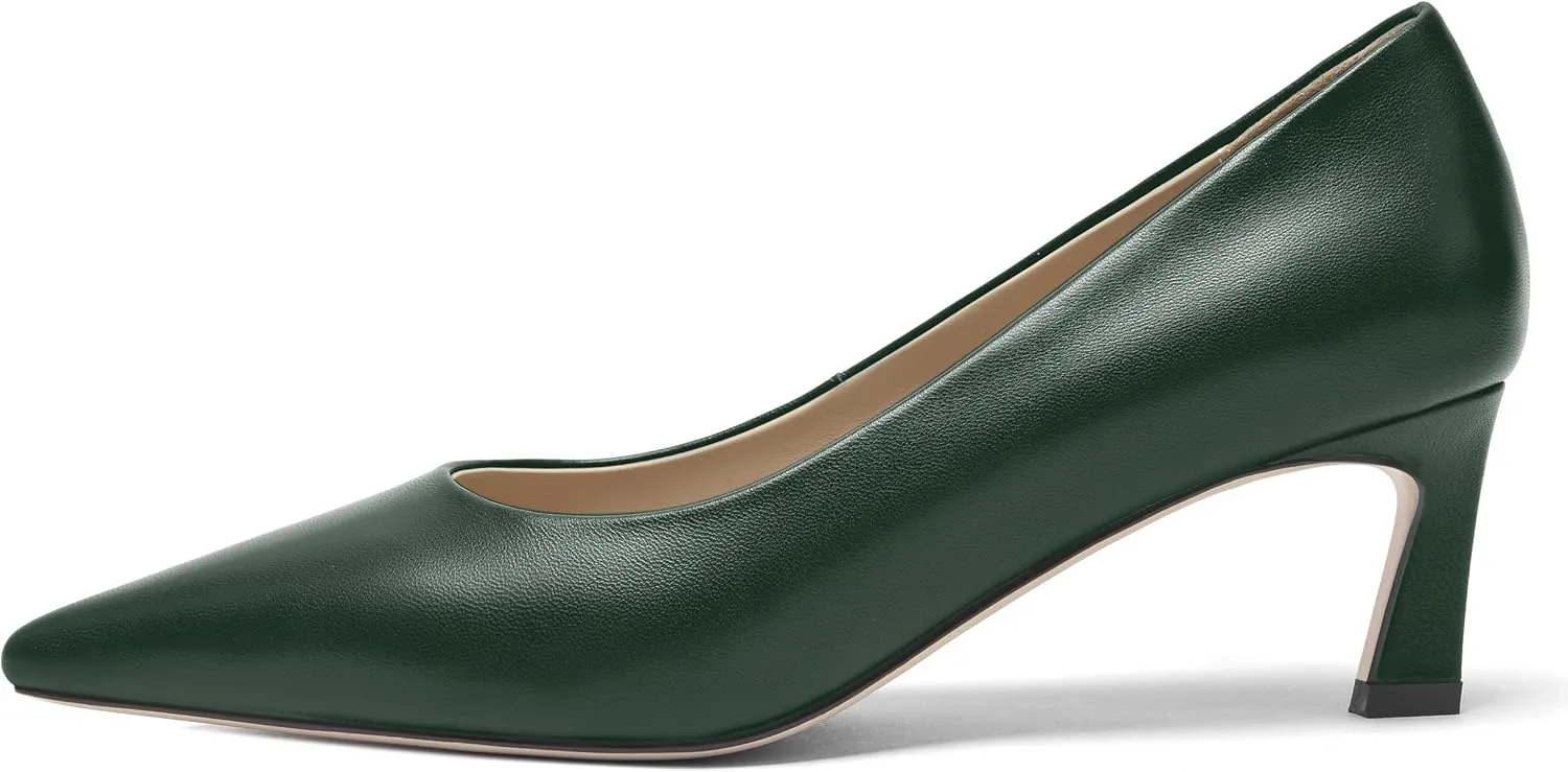 FOGEENA Womens Formal Office Comfortable Matte Leather Slip On Pointed Toe Kitten Low Heel Pumps Dressy Shoes 2 Inch
