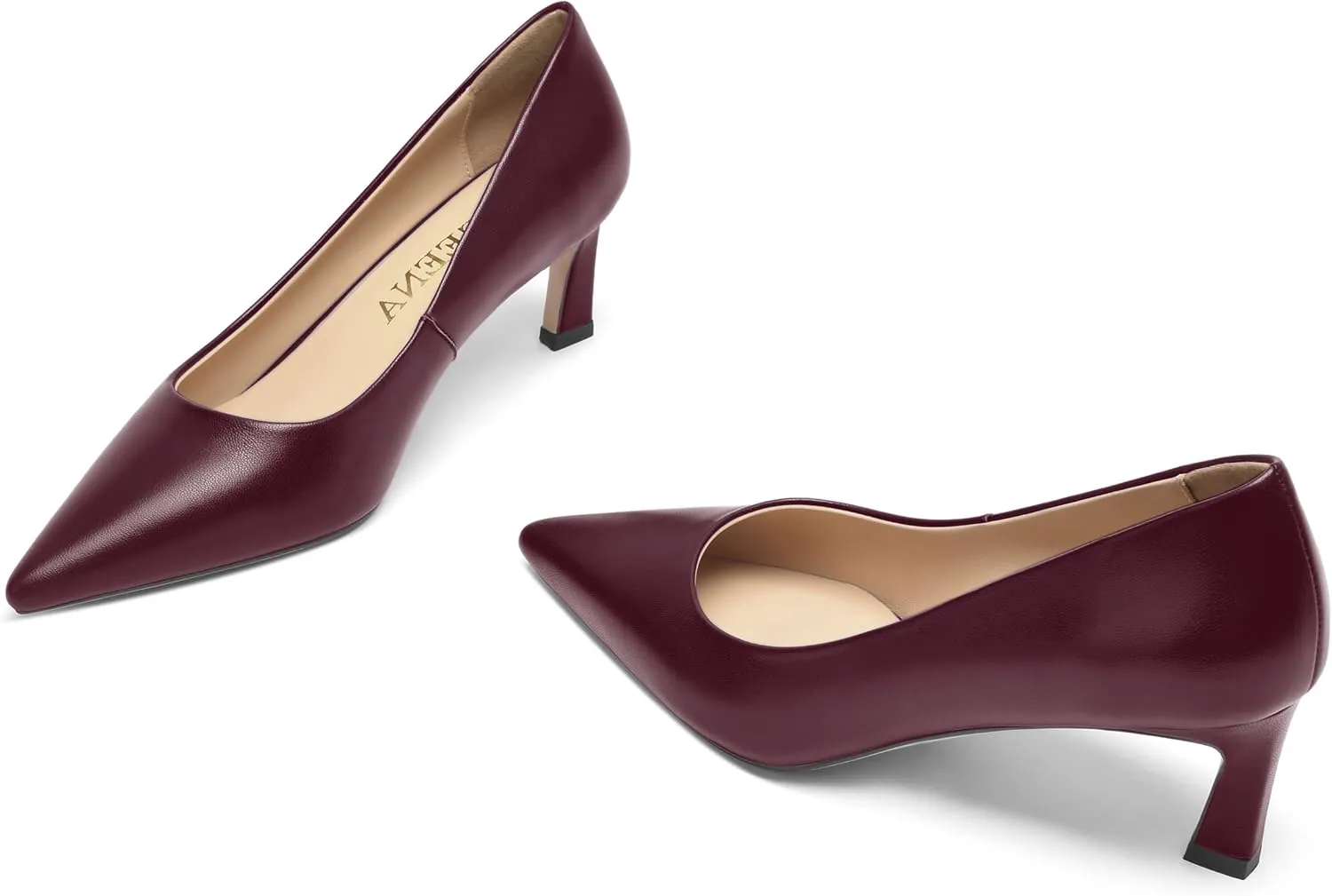 FOGEENA Womens Formal Office Comfortable Matte Leather Slip On Pointed Toe Kitten Low Heel Pumps Dressy Shoes 2 Inch