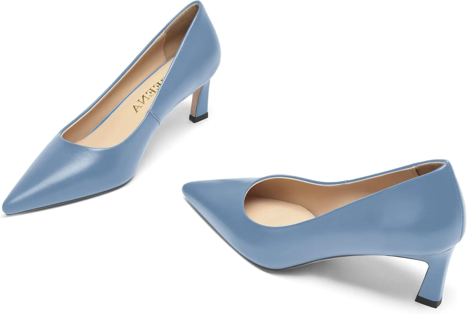 FOGEENA Womens Formal Office Comfortable Matte Leather Slip On Pointed Toe Kitten Low Heel Pumps Dressy Shoes 2 Inch
