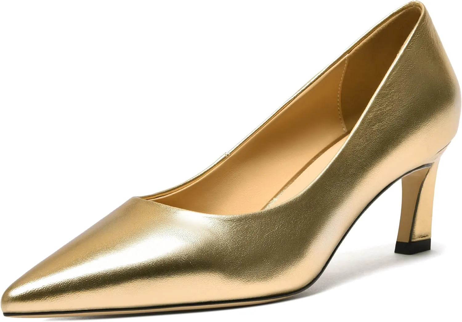 FOGEENA Womens Formal Office Comfortable Matte Leather Slip On Pointed Toe Kitten Low Heel Pumps Dressy Shoes 2 Inch