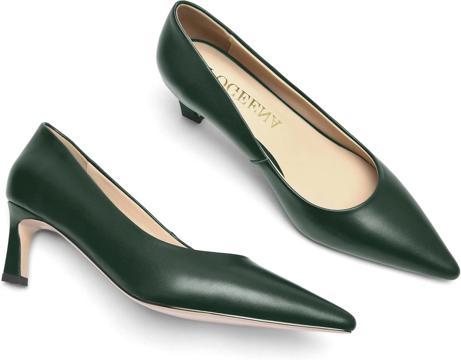 FOGEENA Womens Formal Office Comfortable Matte Leather Slip On Pointed Toe Kitten Low Heel Pumps Dressy Shoes 2 Inch