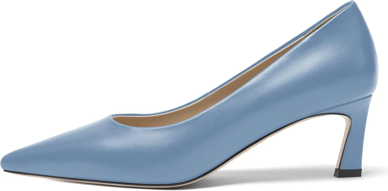 FOGEENA Womens Formal Office Comfortable Matte Leather Slip On Pointed Toe Kitten Low Heel Pumps Dressy Shoes 2 Inch