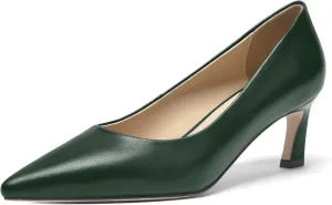 FOGEENA Womens Formal Office Comfortable Matte Leather Slip On Pointed Toe Kitten Low Heel Pumps Dressy Shoes 2 Inch