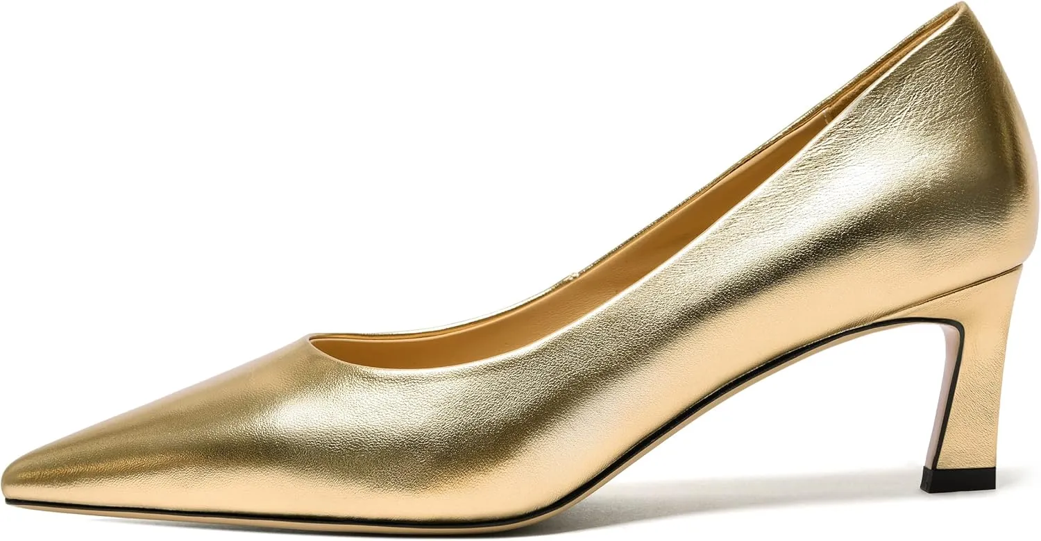 FOGEENA Womens Formal Office Comfortable Matte Leather Slip On Pointed Toe Kitten Low Heel Pumps Dressy Shoes 2 Inch