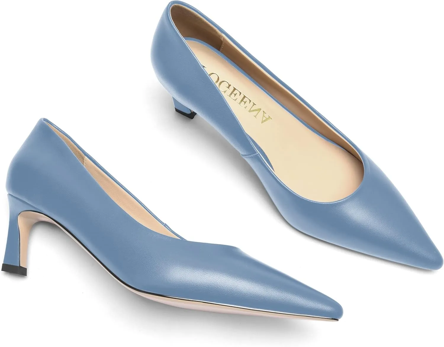 FOGEENA Womens Formal Office Comfortable Matte Leather Slip On Pointed Toe Kitten Low Heel Pumps Dressy Shoes 2 Inch