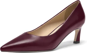 FOGEENA Womens Formal Office Comfortable Matte Leather Slip On Pointed Toe Kitten Low Heel Pumps Dressy Shoes 2 Inch