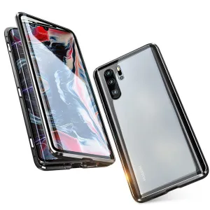 For Huawei P30 Pro/P30 Lite/P30 Front Back Glass Cover Luxury Aluminum Metal Magnet Adsorption Phone Case black_Huawei P30 lite