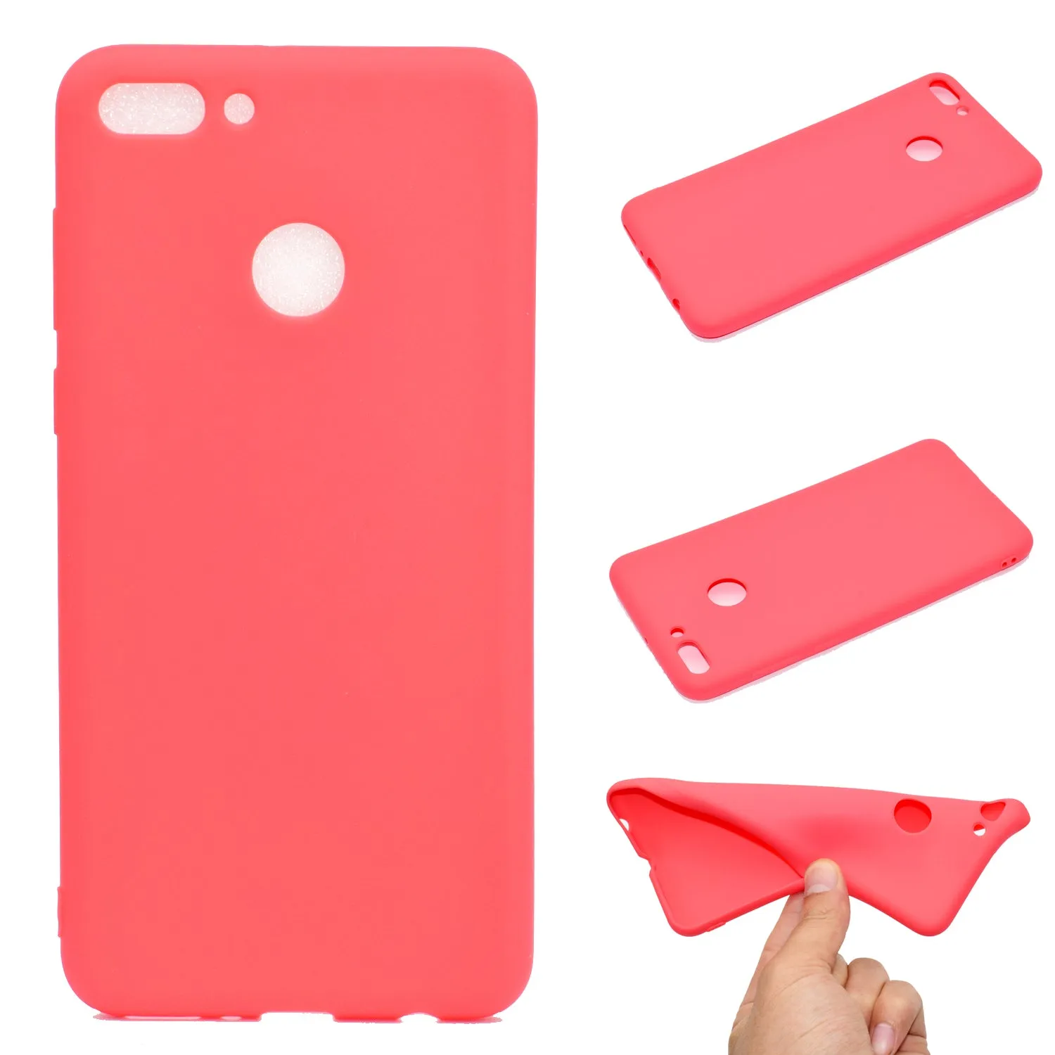 for HUAWEI Y9 2018 Lovely Candy Color Matte TPU Anti-scratch Non-slip Protective Cover Back Case dark pink