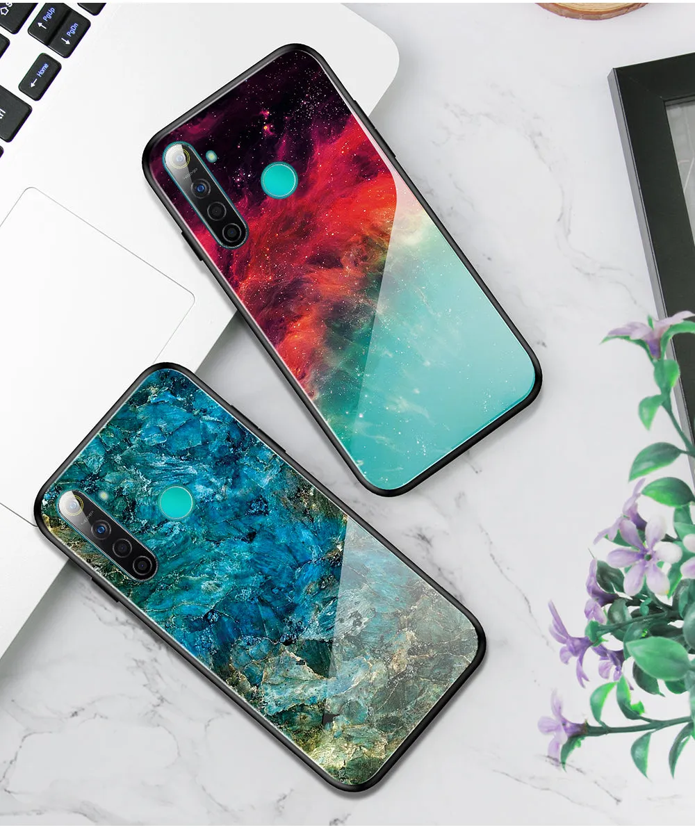 For OPPO Realme 3 Pro/Realme 5/Realme 5 Pro Mobile Shell Soft TPU Phone Case Glass Back Panel Gradient Design Overall Protective Shell Colorful nebula