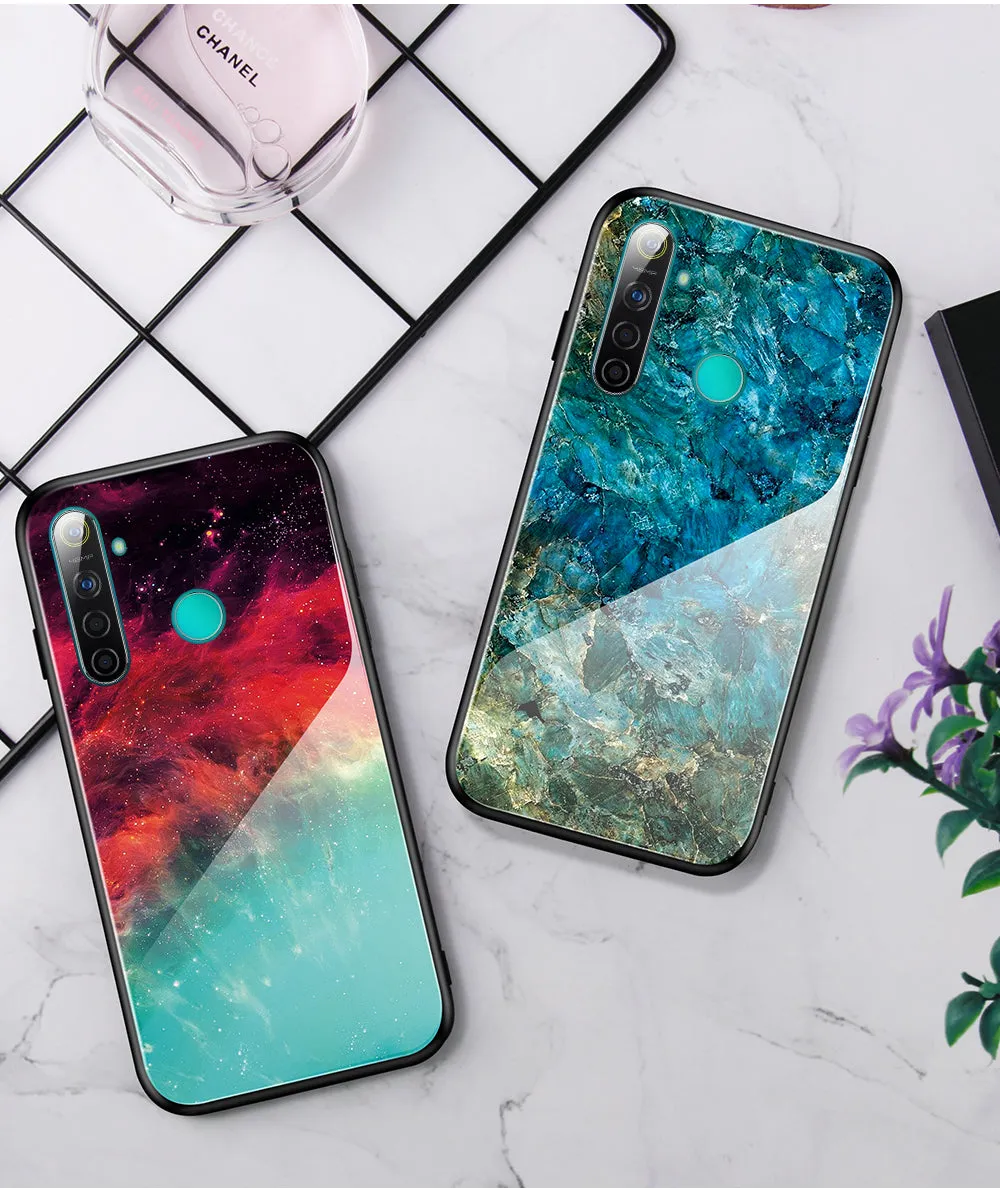 For OPPO Realme 3 Pro/Realme 5/Realme 5 Pro Mobile Shell Soft TPU Phone Case Glass Back Panel Gradient Design Overall Protective Shell Colorful nebula