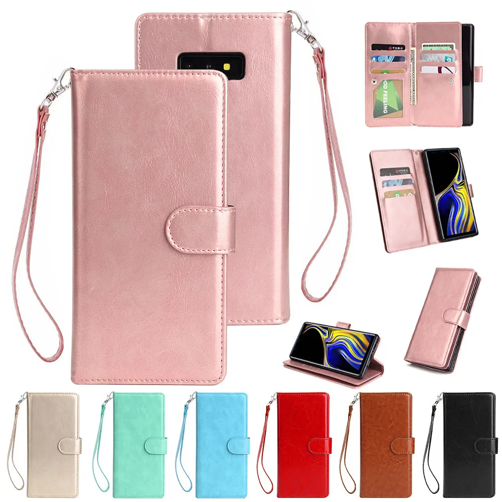 For Samsung Note 9 PU Full Protective Cover with 9 Card Slot Lanyard Bracket Buckle blue